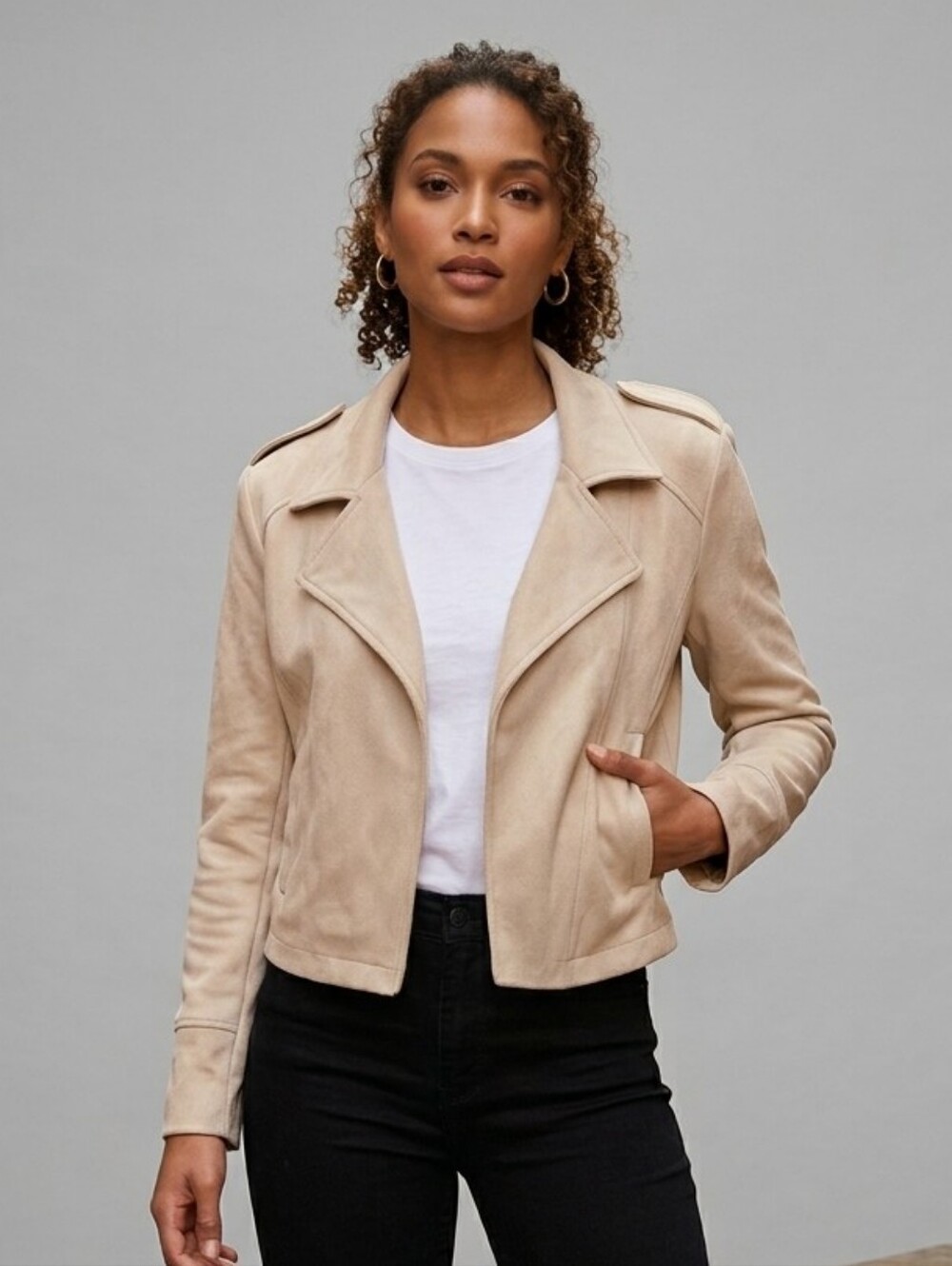 Philosophy Beige Suede Moto Jacket